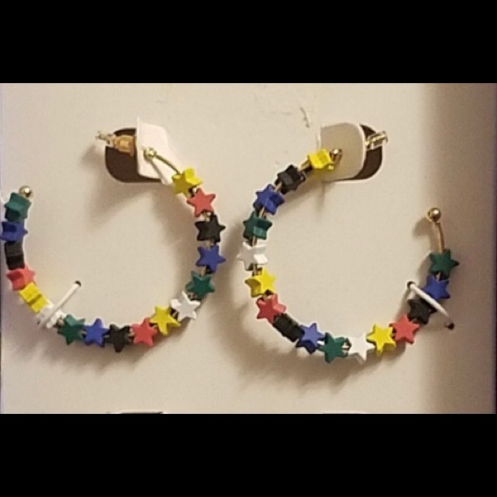 Madden Girl Gold Star Hoops Rainbow/Multicolored